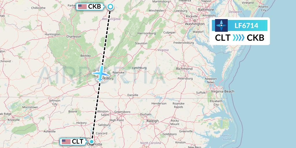 LF6714 Corporate Flight Management Flight Map: Charlotte to Clarksburg