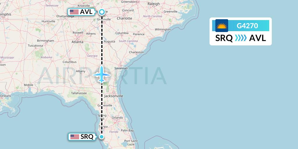 G4270 Allegiant Air Flight Map: Sarasota to Asheville