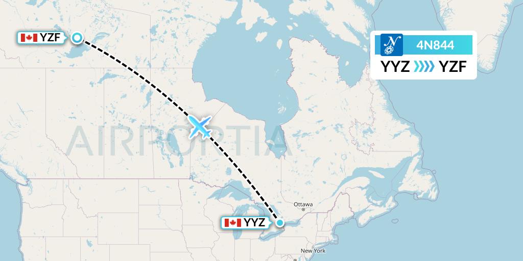 4N844 Air North Flight Map: Toronto to Yellowknife