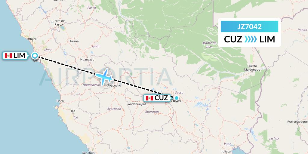 JZ7042 Jetsmart Airlines Peru Flight Map: Cusco to Lima