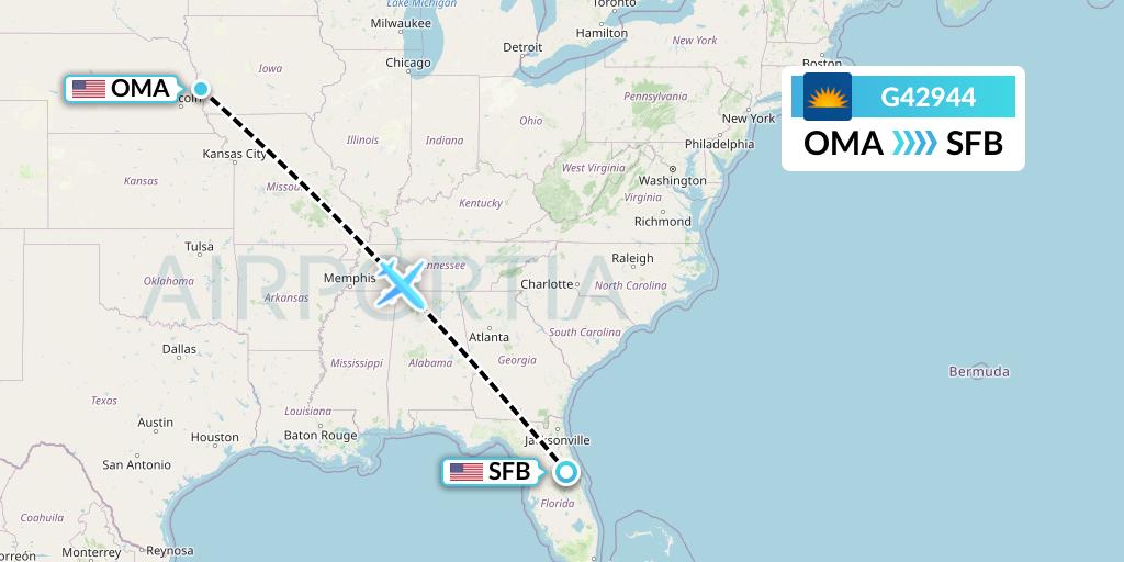 G42944 Allegiant Air Flight Map: Omaha to Orlando