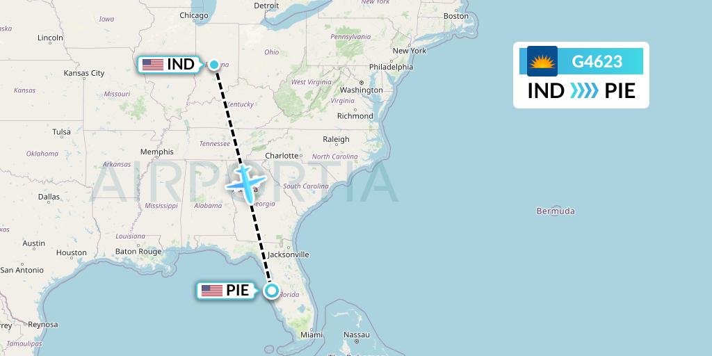 G4623 Allegiant Air Flight Map: Indianapolis to St. Petersburg