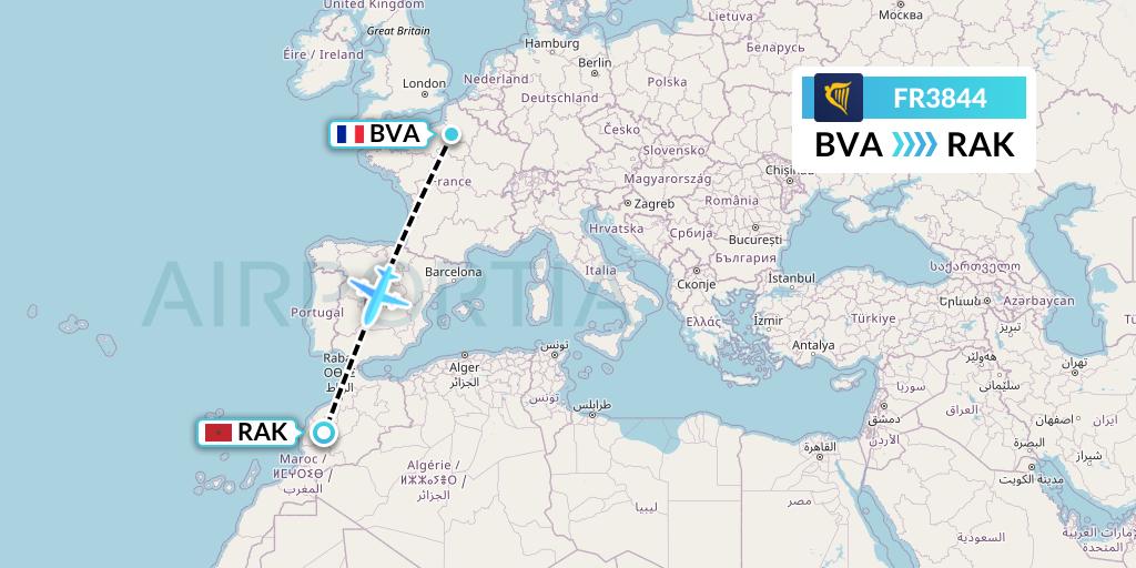FR3844 Ryanair Flight Map: Paris to Marrakesh