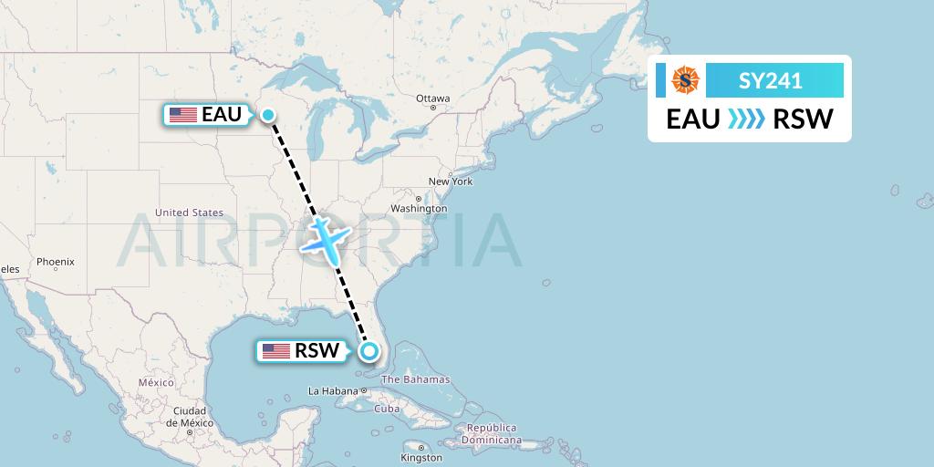 SY241 Sun Country Airlines Flight Map: Eau Claire to Fort Myers