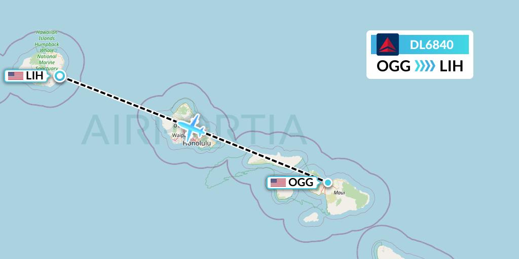 DL6840 Delta Air Lines Flight Map: Kahului to Lihue