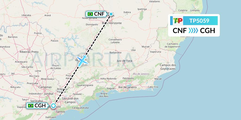 TP5059 TAP Portugal Flight Map: Belo Horizonte to Sao Paulo