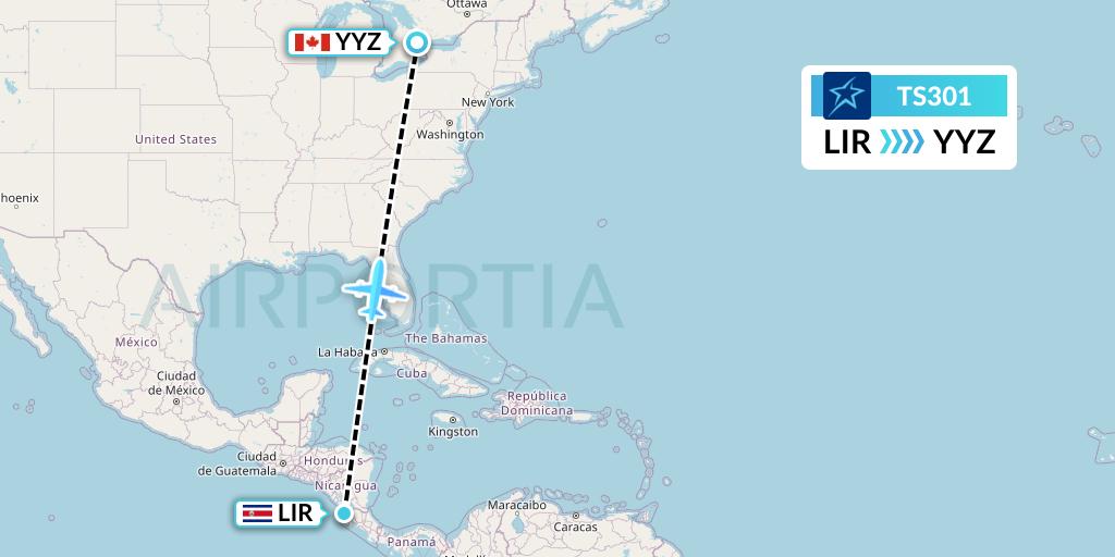 TS301 Air Transat Flight Map: Liberia to Toronto