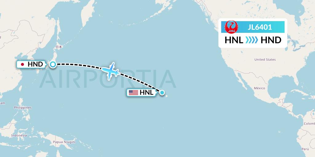 JL6401 Japan Airlines Flight Map: Honolulu to Tokyo