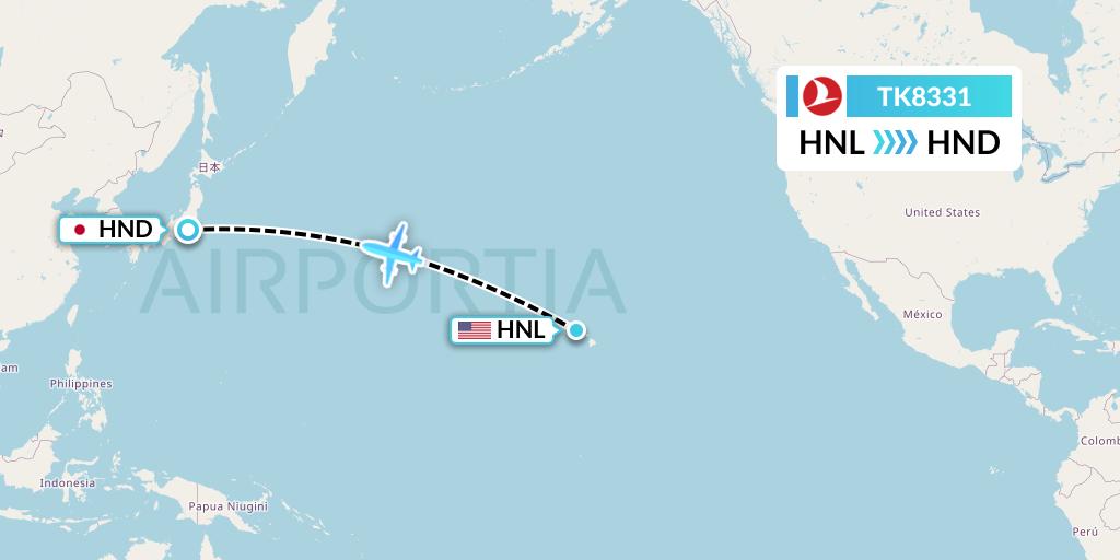 TK8331 Turkish Airlines Flight Map: Honolulu to Tokyo