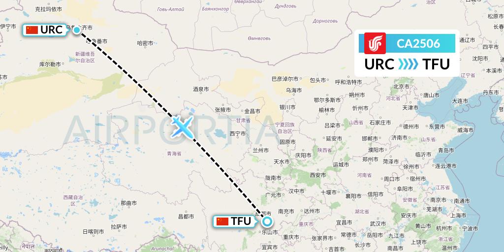 CA2506 Air China Flight Map: Urumqi to Chengdu
