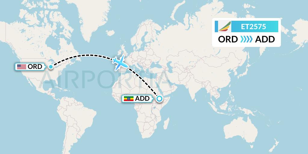 ET2575 Ethiopian Airlines Flight Map: Chicago to Addis Ababa