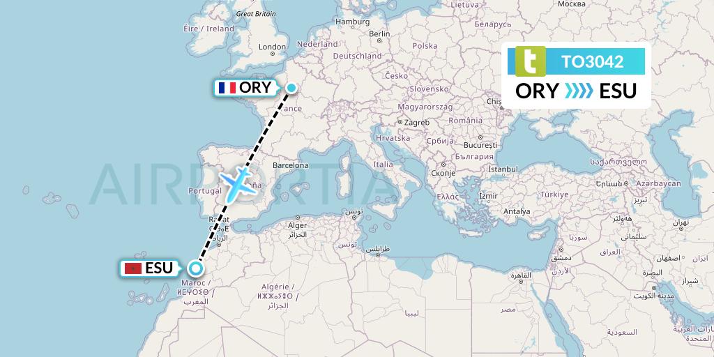 TO3042 Transavia France Flight Map: Paris to Essaouira