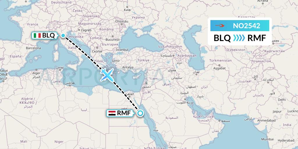 NO2542 Neos Flight Map: Bologna to Marsa Alam
