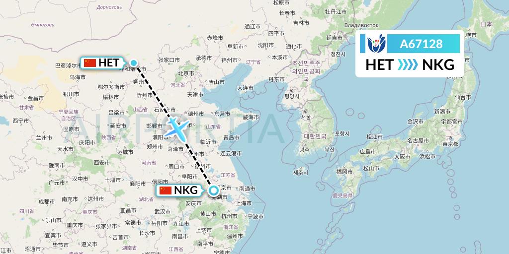 A67128 Hongtu Airlines Flight Map: Hohhot to Nanjing