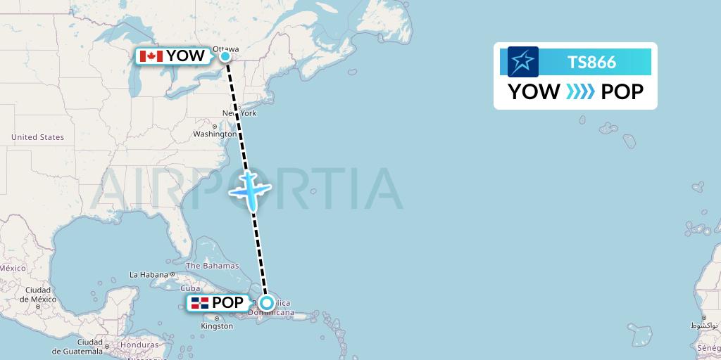 TS866 Air Transat Flight Map: Ottawa to Puerto Plata