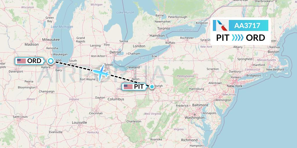 AA3717 American Airlines Flight Map: Pittsburgh to Chicago