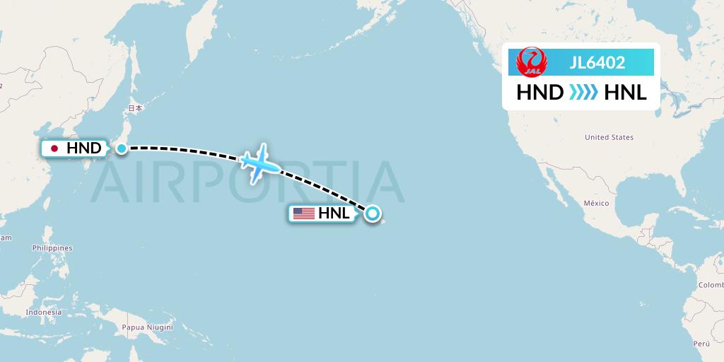 JL6402 Japan Airlines Flight Map: Tokyo to Honolulu