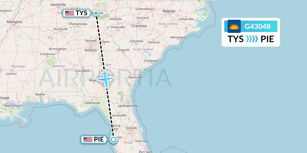 G43048 Allegiant Air Flight Map: Knoxville to St. Petersburg