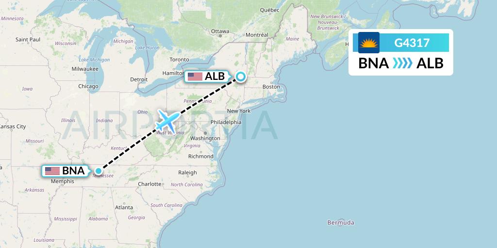 G4317 Allegiant Air Flight Map: Nashville to Albany