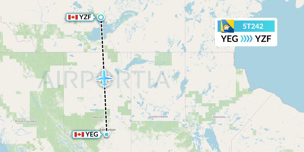 5T242 Canadian North Flight Map: Edmonton to Yellowknife