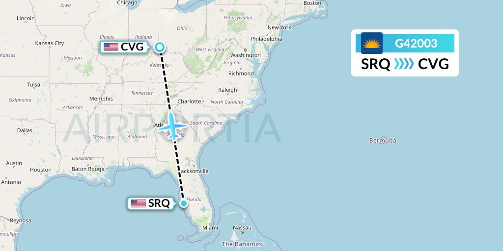 G42003 Allegiant Air Flight Map: Sarasota to Cincinnati