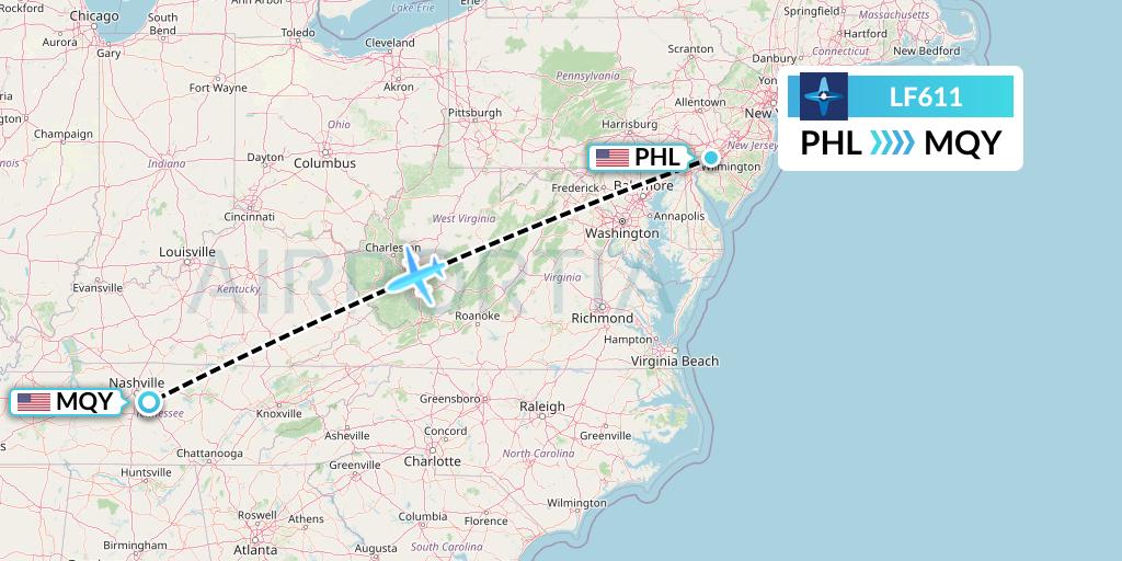 LF611 Corporate Flight Management Flight Map: Philadelphia to Smyrna