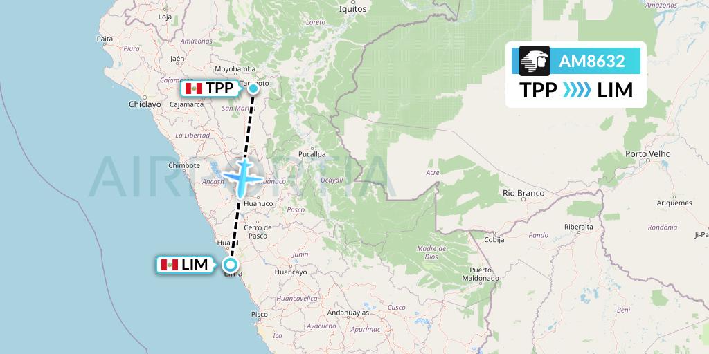 AM8632 Aeromexico Flight Map: Tarapoto to Lima