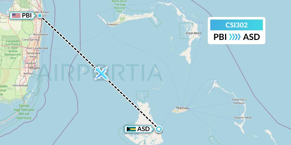 CSI302 Csi Aviation Flight Map: West Palm Beach to Bahamas