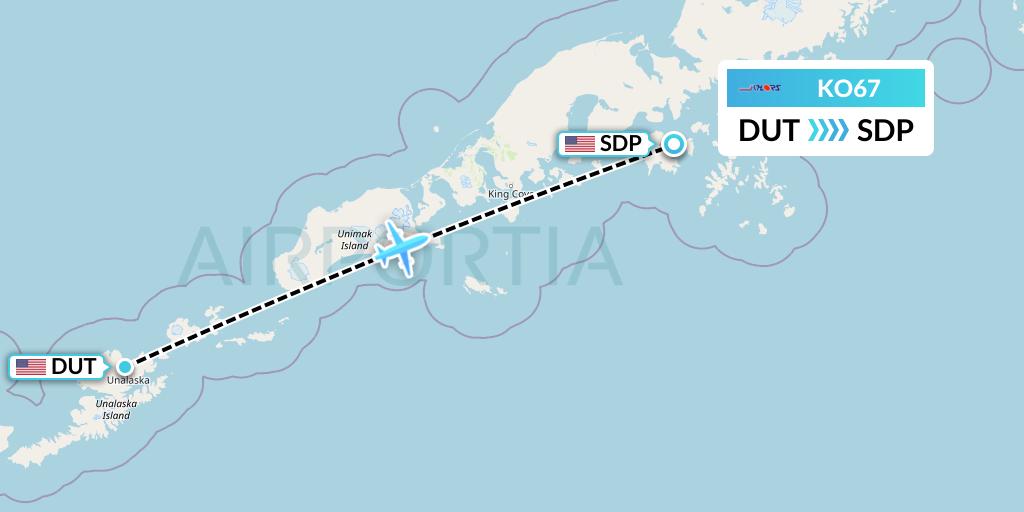 KO67 Komiaviatrans Flight Map: Unalaska to Sand Point