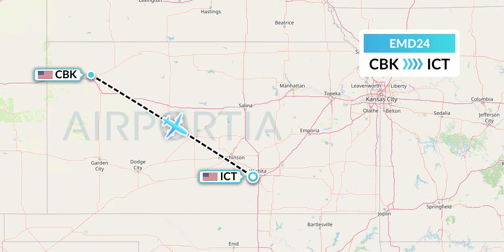 EMD24 Eaglemed Flight Map: Colby to Wichita