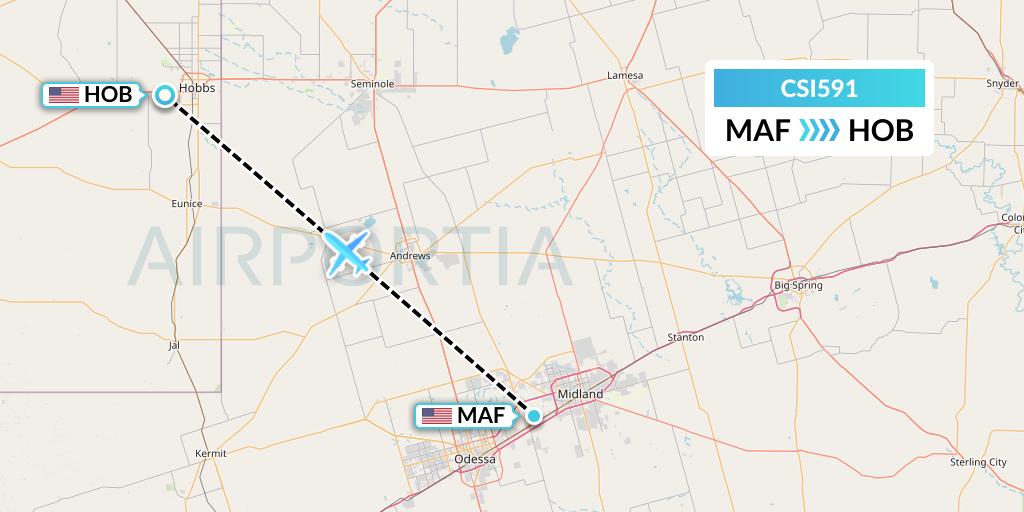 CSI591 Csi Aviation Flight Map: Midland to Hobbs
