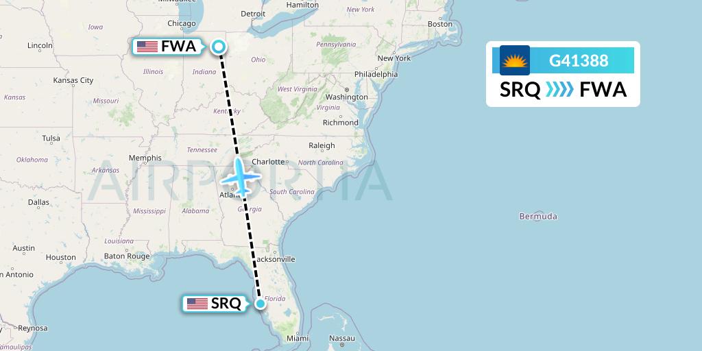 G41388 Allegiant Air Flight Map: Sarasota to Fort Wayne