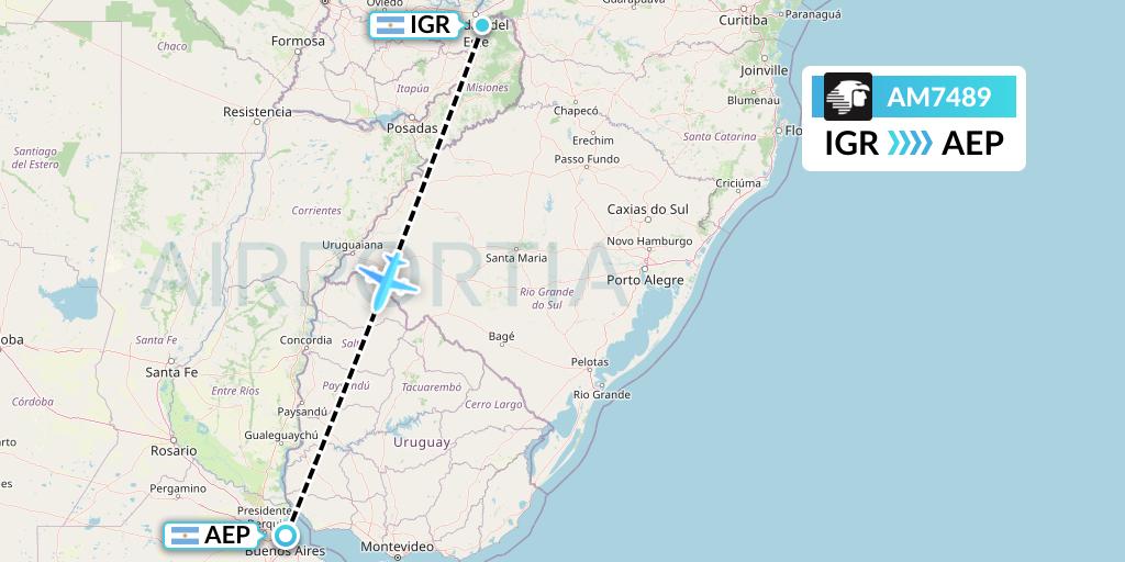 AM7489 Aeromexico Flight Map: Puerto Iguazu to Buenos Aires