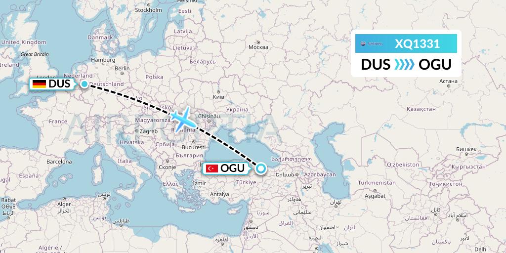 XQ1331 SunExpress Flight Map: Dusseldorf to Ordu