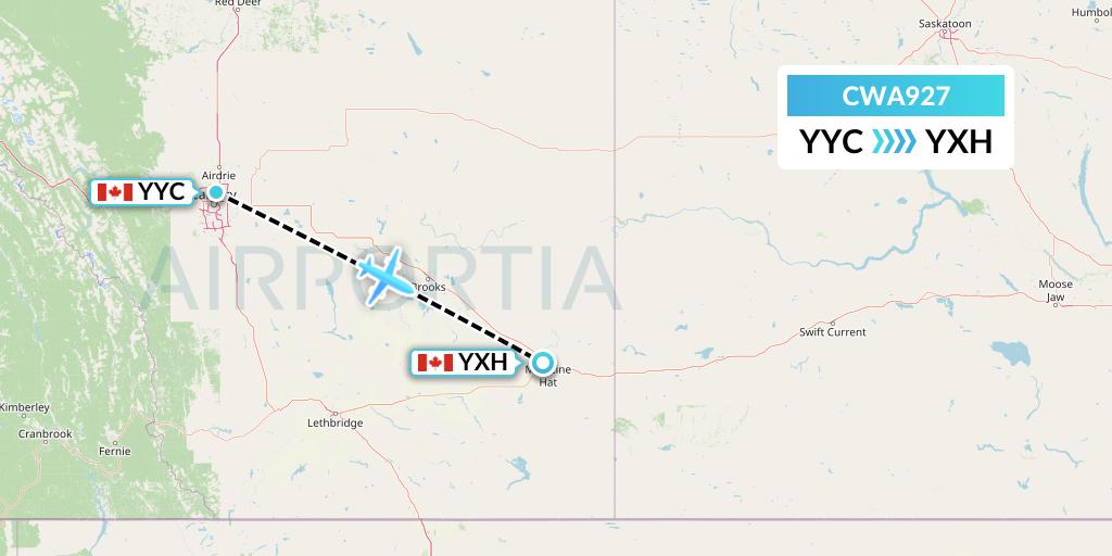 CWA927 Can West Corporate Air Charters Ltd. Flight Map: Calgary to Medicine Hat