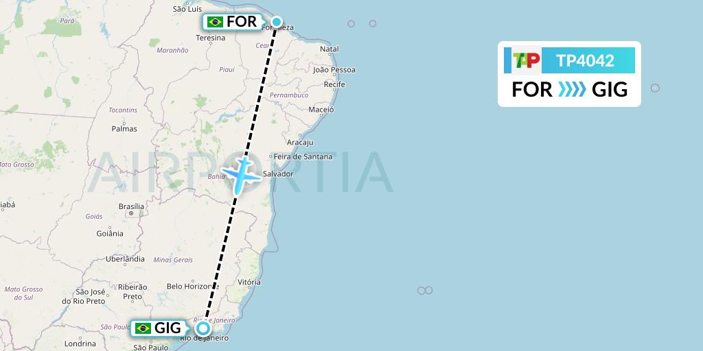 TP4042 TAP Portugal Flight Map: Fortaleza to Rio de Janeiro