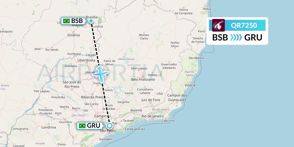 QR7250 Qatar Airways Flight Map: Brasilia to Sao Paulo