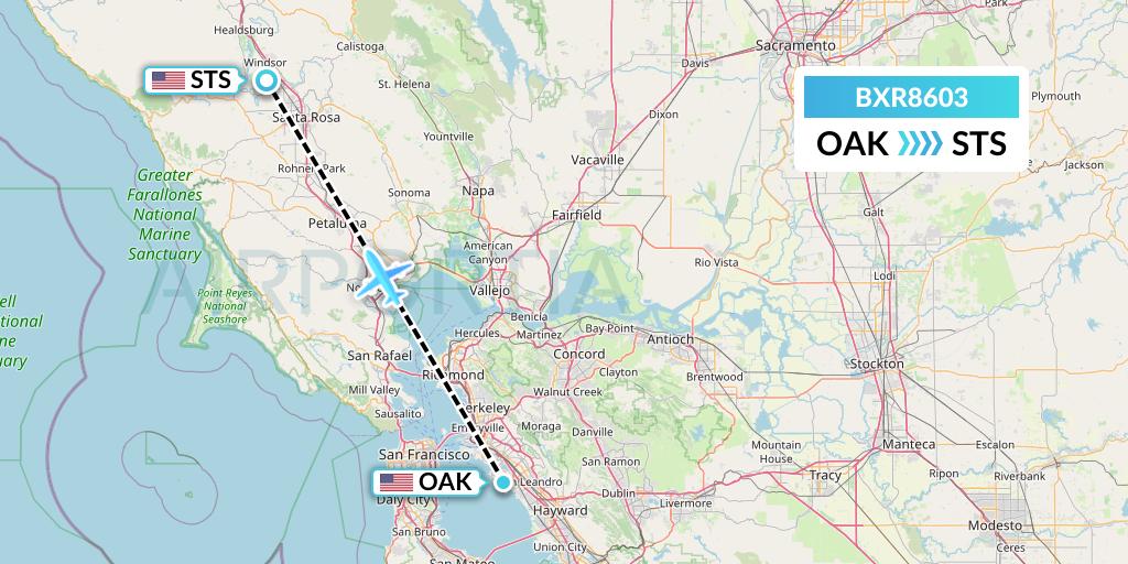 BXR8603 Redding Aero Enterprises Flight Map: Oakland to Santa Rosa