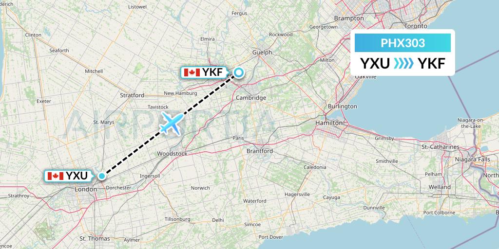 PHX303 SkyCare Flight Map: London to Waterloo