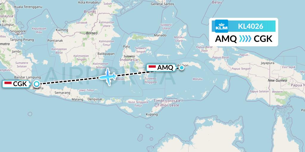 KL4026 KLM Flight Map: Ambon to Jakarta
