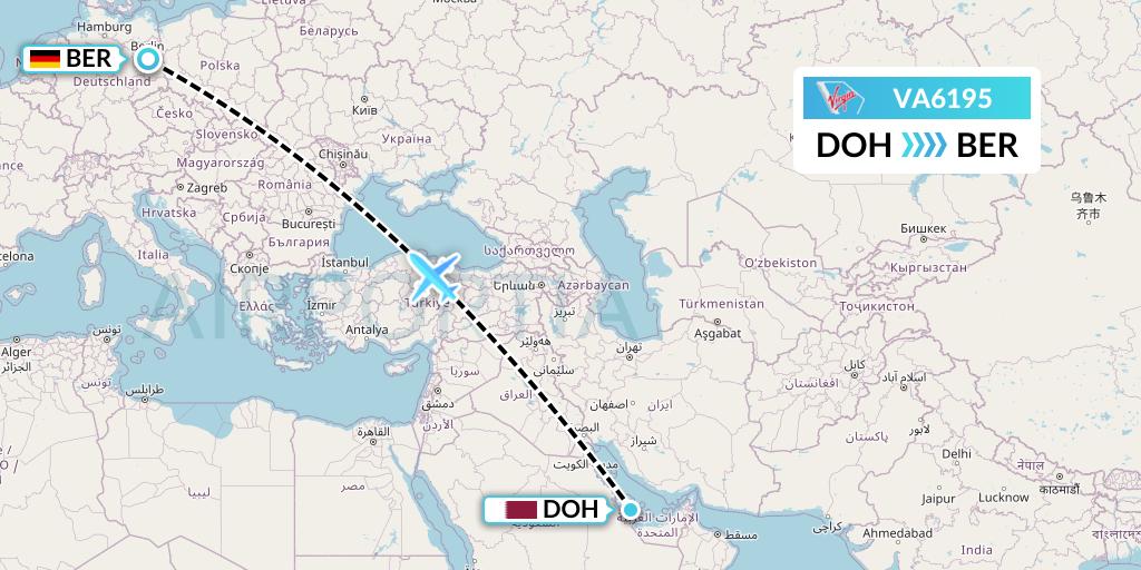 VA6195 Virgin Australia Flight Map: Doha to Berlin
