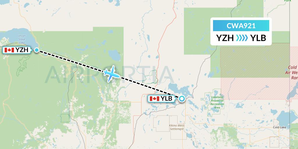 CWA921 Can West Corporate Air Charters Ltd. Flight Map: Slave Lake to Lac La Biche