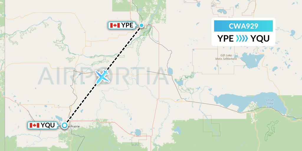 CWA929 Can West Corporate Air Charters Ltd. Flight Map: Peace River to Grande Prairie