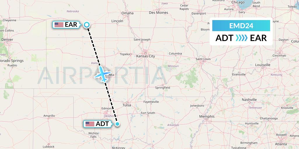 EMD24 Eaglemed Flight Map: Ada to Kearney