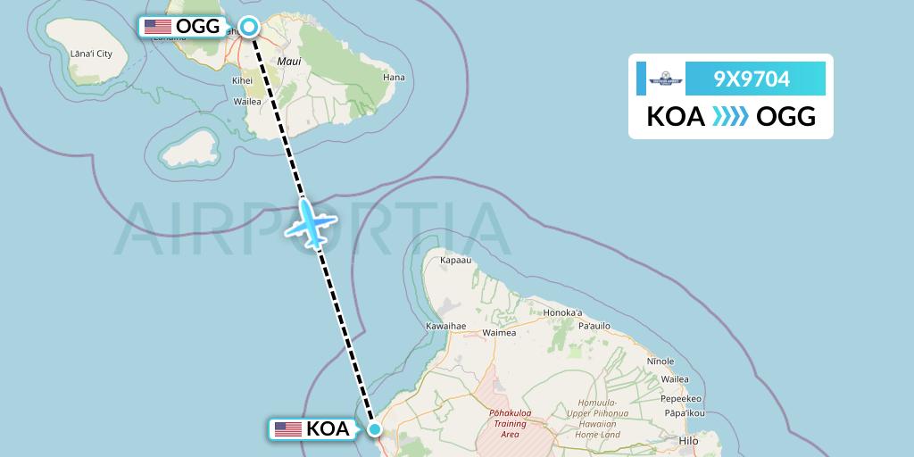 9X9704 Southern Airways Express Flight Map: Kailua-Kona to Kahului