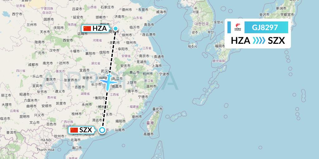 GJ8297 Loong Airlines Flight Map: Jinan to Shenzhen