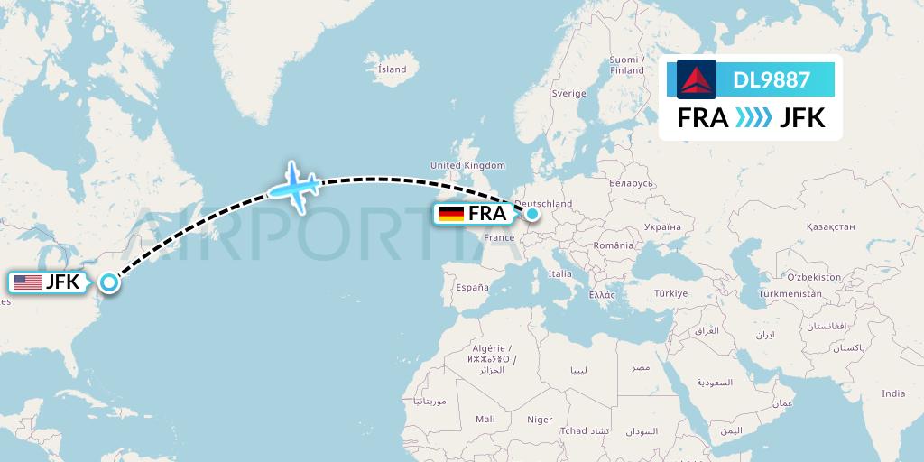 DL9887 Delta Air Lines Flight Map: Frankfurt to New York