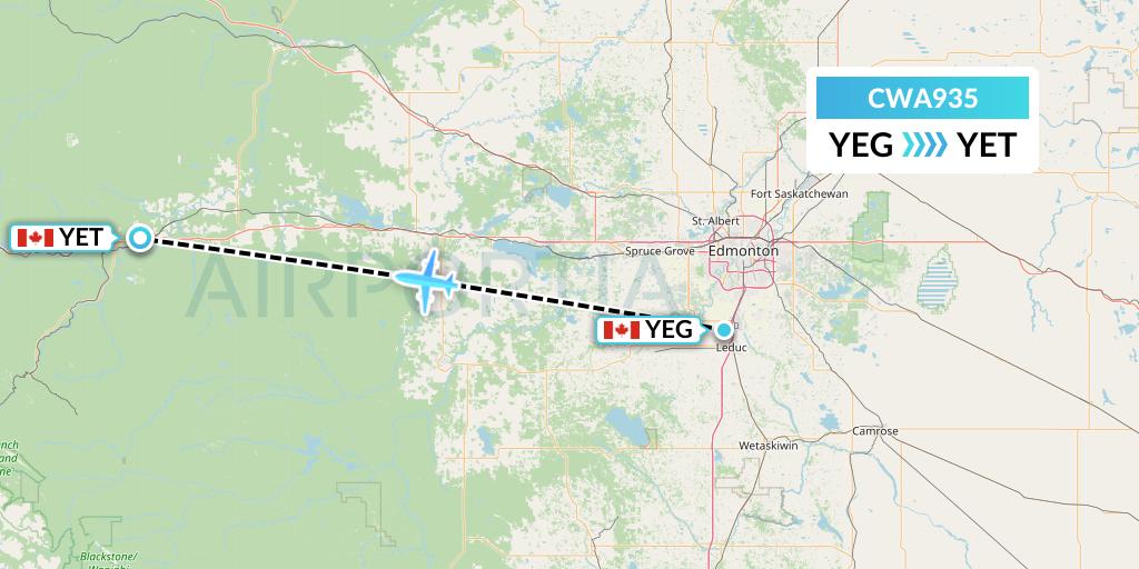 CWA935 Can West Corporate Air Charters Ltd. Flight Map: Edmonton to Edson