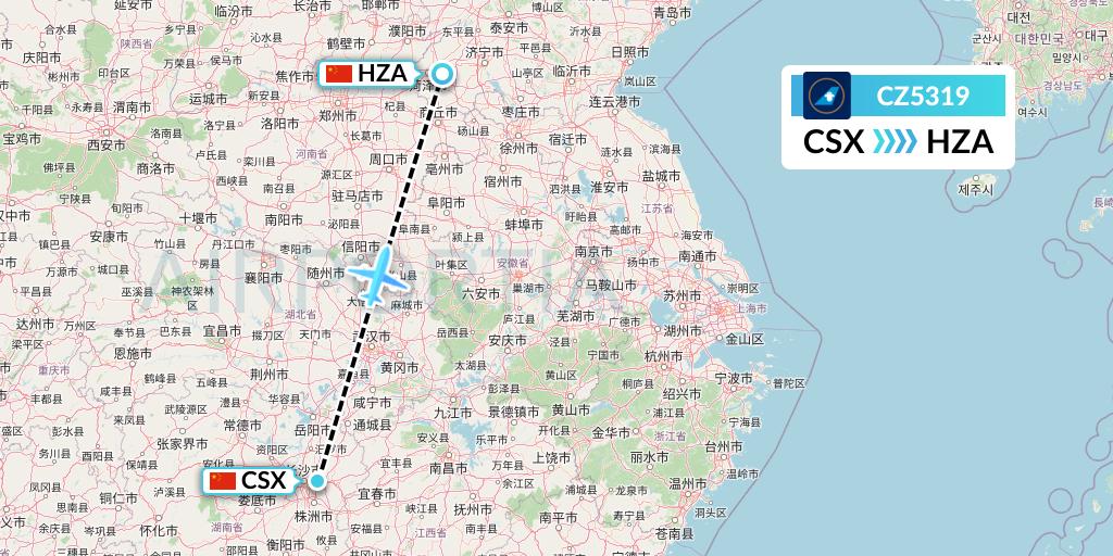 CZ5319 China Southern Airlines Flight Map: Changsha to Jinan