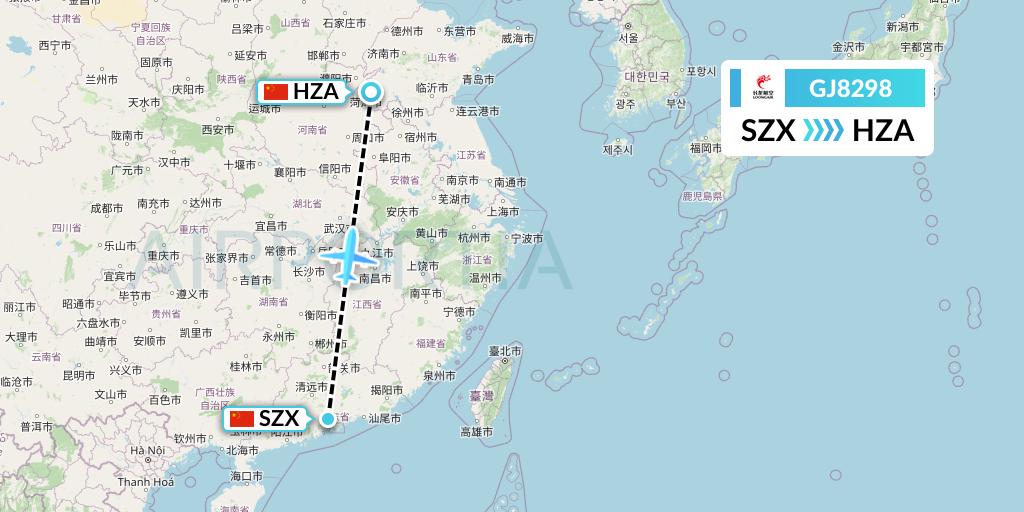 GJ8298 Loong Airlines Flight Map: Shenzhen to Jinan